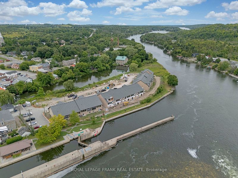 Aerial of Lock Eighteen under construction between the Trent River and Mill Pond
