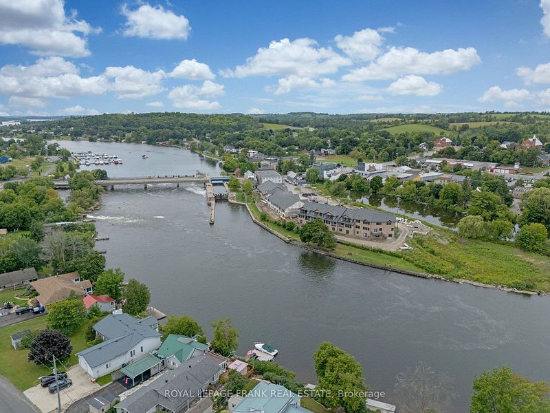 Wide aerial of the Trent River, Lock 18, the marina and Lock Eighteen