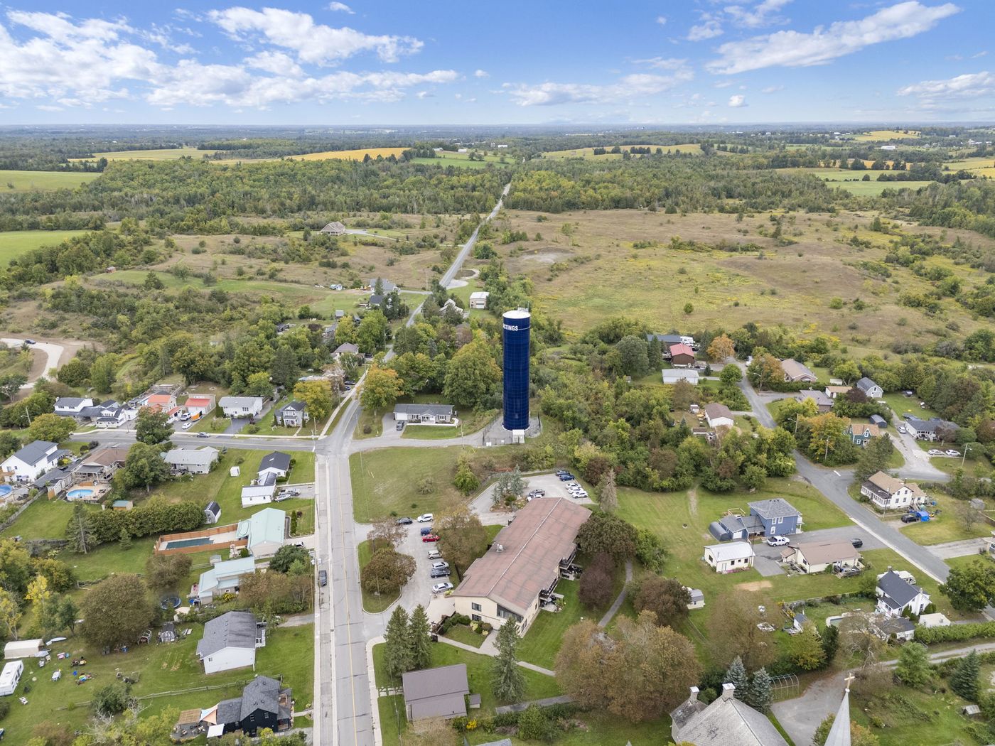 Aerial view of the Village of Hastings and surrounding countryside