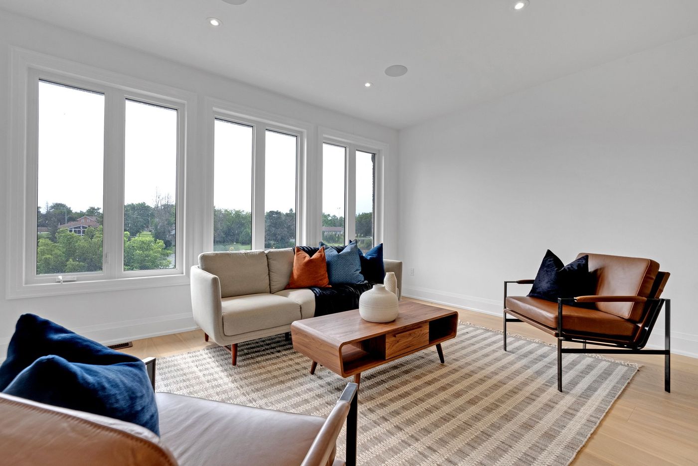 Living room with a wall of windows